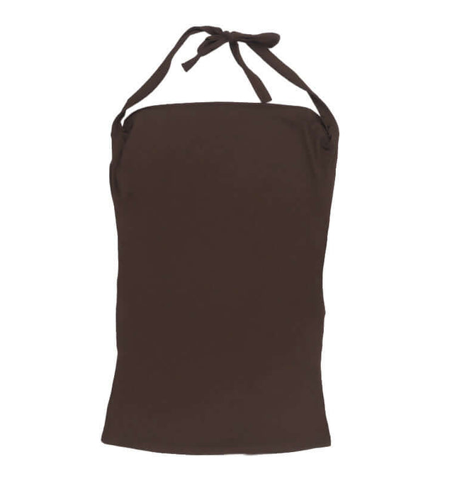 Suspender Halter Vest – Slim Fit in solid brown color with halter neck and fitted design.