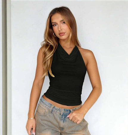 Suspender Halter Vest – Slim Fit on a model, showcasing its flattering design and stylish fit.