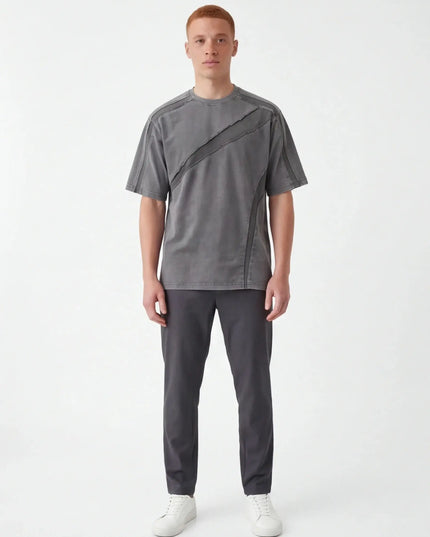 Front view of the Maison Grozavu Ivory Tee Structure in shirt — showing the tailored hem.