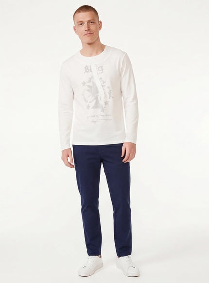 White abstract print round neck sleeve with Grozavu logo