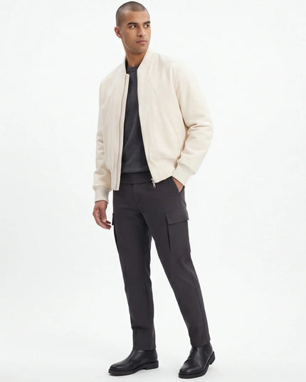 Front view of the Maison Grozavu Quartz Jacket Loom in jacket — showing the effortless drape.