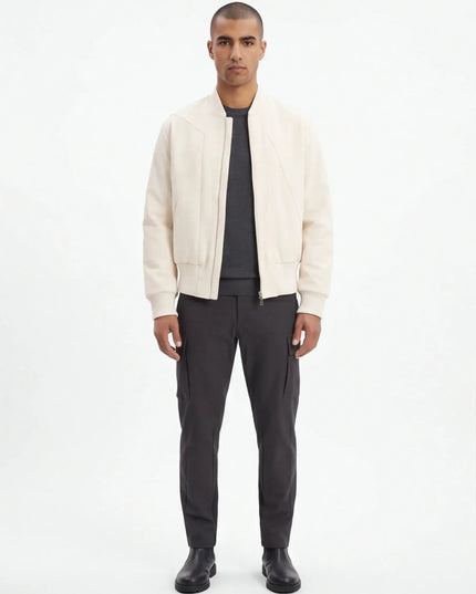 Front view of the Maison Grozavu Quartz Jacket Loom in jacket — showing the sleek silhouette.