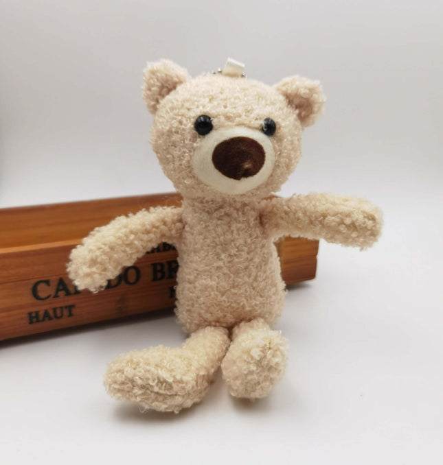 Teddy Bear Plush Keychain – 20cm, cute cartoon-style plush bear doll keychain for bags and backpacks.
