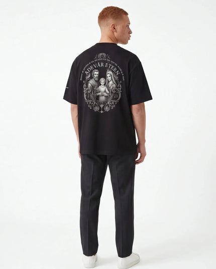 Front view of the Maison Grozavu Sophisticated Stone Tee in tee — showing the tailored hem.