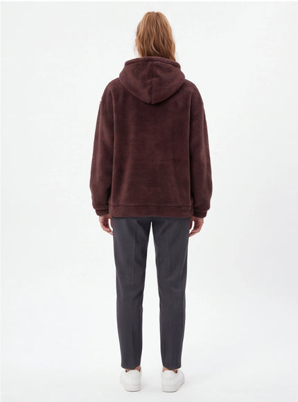 Close-up of Apricot arctic fleece hooded sweatshirt fabric