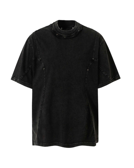 Maison Grozavu Ghost Tee Cut in black — front view showing the reinforced stitching on the hem
