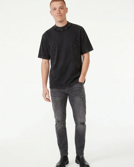 Maison Grozavu Ghost Tee Cut in black — front view showing the subtle drape of the fabric