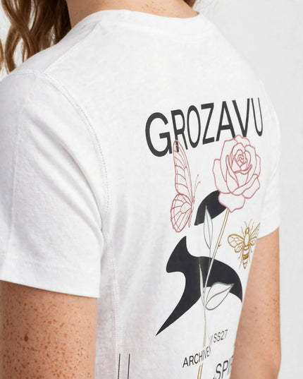 Back print macro on the White straight-cut cotton tee