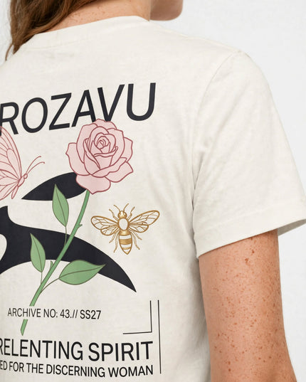 Macro of the cotton knit and set-in sleeve on the Natural tee