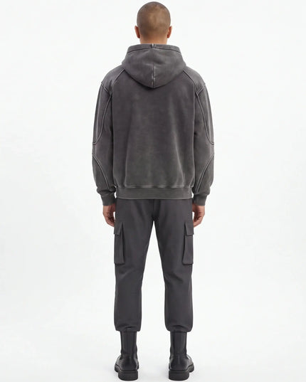 Maison Grozavu Sophisticated Quartz Hoodie in signature tone — front view showing the premium woven texture