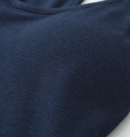 Close-up of UNeck Crop Tank Top – Slim Fit in navy, showcasing its soft texture and U-neckline design.