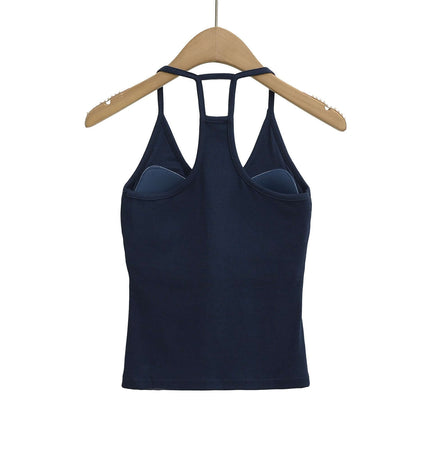 UNeck Crop Tank Top – Slim Fit in navy blue, showcasing a chic U-neckline and a cropped design, perfect for modern women's casual style.