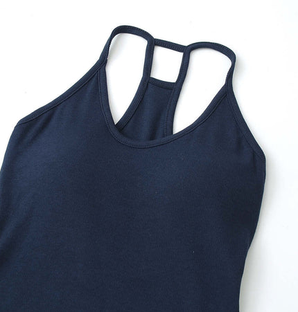 UNeck Crop Tank Top – Slim Fit in navy blue, showcasing the U-neckline and stylish double strap design.