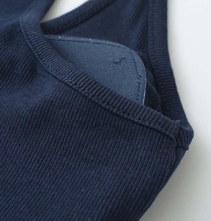 UNeck Crop Tank Top – Slim Fit showing close-up of navy fabric and stitching details for a stylish casual look.