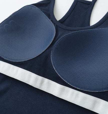 UNeck Crop Tank Top – Slim Fit in navy blue with padded cups and a stylish design.