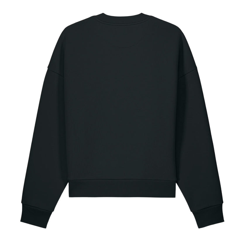 Grozavu Sculpted Hare Crewneck in black 500 g/m² fleece, back view