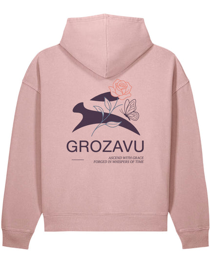 Grozavu Garment-Dyed Vintage Hoodie in blush pink 330 g/m² fleece, back view