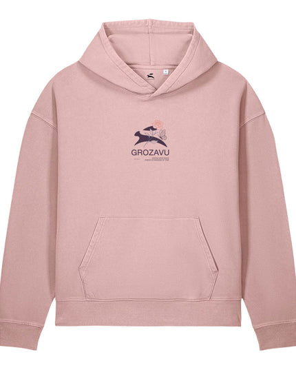 Grozavu Garment-Dyed Vintage Hoodie in blush pink 330 g/m² fleece, front view