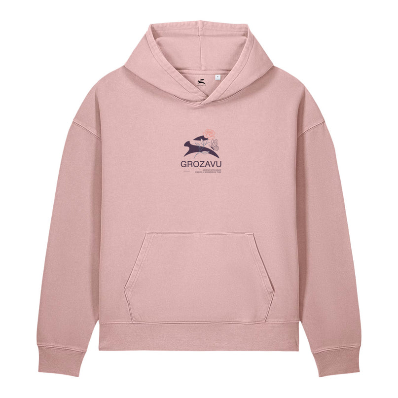 Grozavu Garment-Dyed Vintage Hoodie in blush pink 330 g/m² fleece, front view