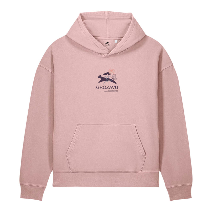 Grozavu Garment-Dyed Vintage Hoodie in blush pink 330 g/m² fleece, front view