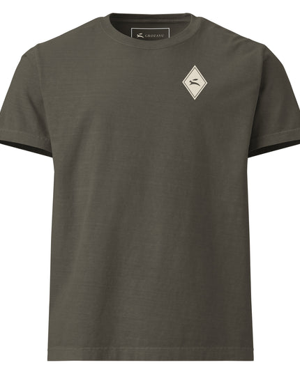 Heritage Diamond Tee in washed charcoal, front view with the hare diamond on the chest