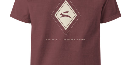 Heritage Diamond Tee in washed maroon, back view with the GROZAVU Heritage print