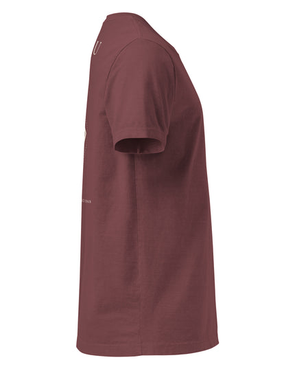 Heritage Diamond Tee in washed maroon, side view from the right