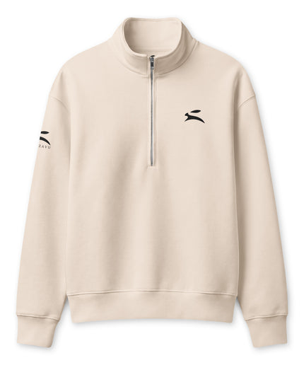 Grozavu Half-Zip Pullover in dust with the hare on the chest, front view
