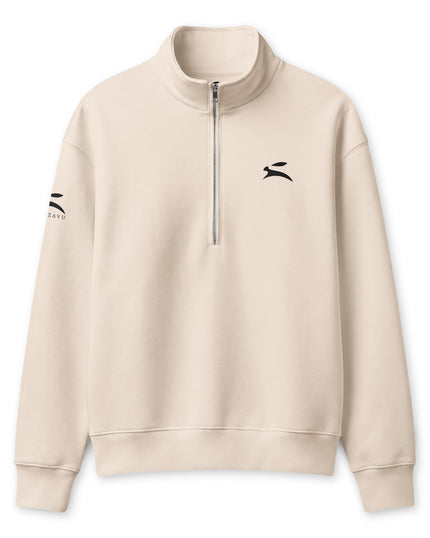 Grozavu Half-Zip Pullover in dust with the hare on the chest, front view