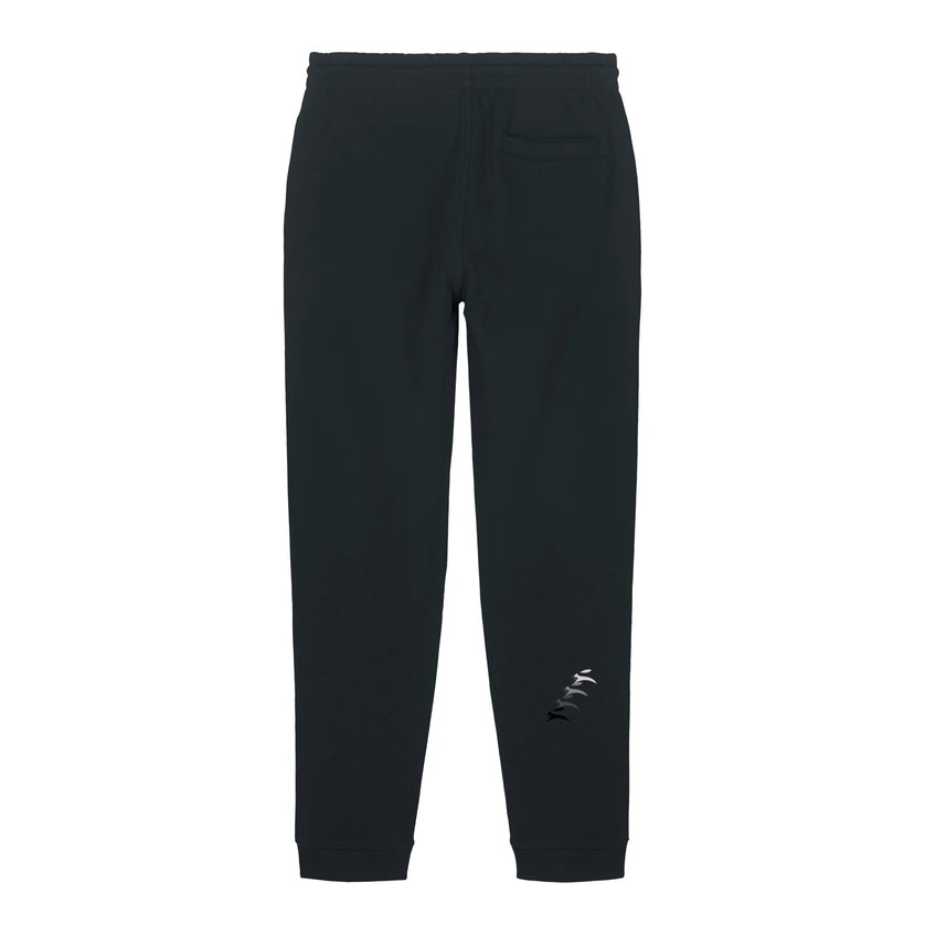 Grozavu Heavyweight Joggers in black 350 g/m² brushed fleece, back view