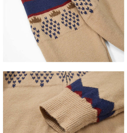 Close-up view of the Jacquard Knit Pullover Sweater showcasing its intricate pattern and comfortable knit texture.