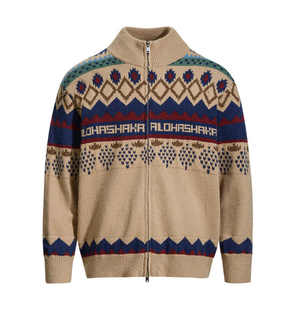 Unisex Jacquard Knit Pullover Sweater featuring a stylish design with a classic round neckline and loose fit.