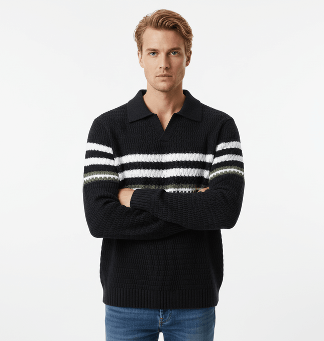 Loose Fit Plain Knit Sweater featuring a stylish striped design for modern streetwear comfort.
