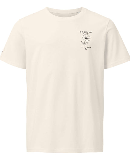 Maison Grozavu Tailored Monochrome Tee in Vintage White — front view showing clean organic cotton drape and structured 1x1 ribbed collar
