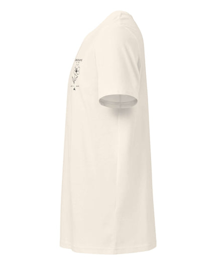 Tailored Monochrome Tee Vintage White — left-side view showing the clean shoulder angle and organic cotton drape