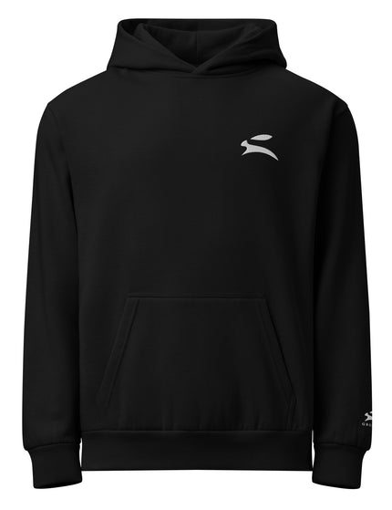 Grozavu Urban Hoodie in black, 340 g/m² oversized fleece with the hare on the chest, front view