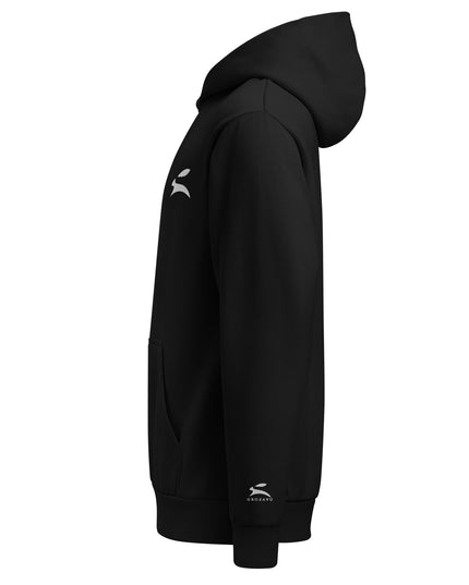 Grozavu Urban Hoodie in black, 340 g/m² oversized fleece with the hare on the chest, left side view
