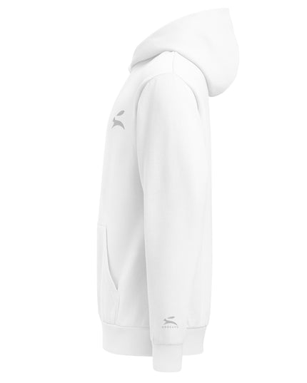 Grozavu Urban Hoodie in white, 340 g/m² oversized fleece with the hare on the chest, left side view
