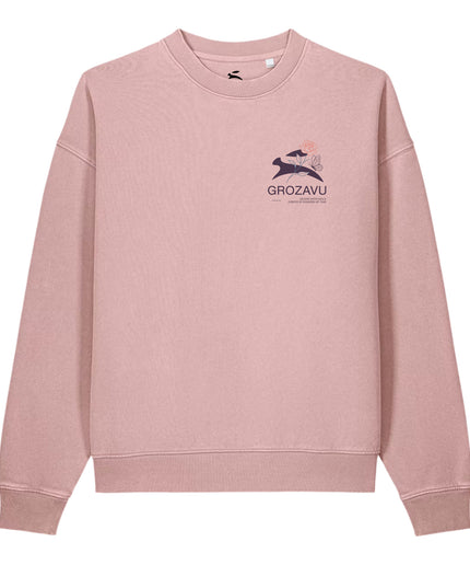 Grozavu Garment-Dyed Vintage Crewneck in blush pink 330 g/m² fleece, front view