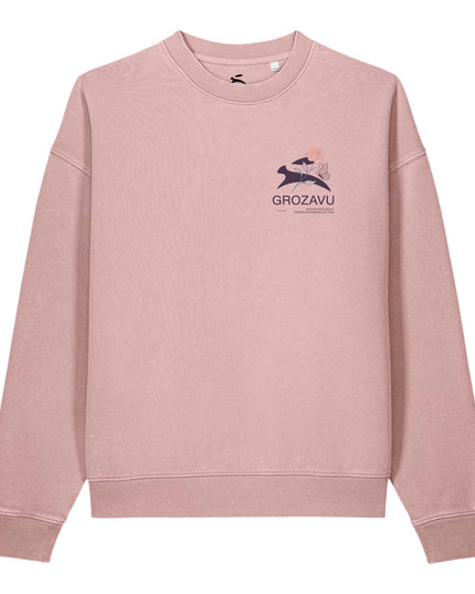 Grozavu Garment-Dyed Vintage Crewneck in blush pink 330 g/m² fleece, front view