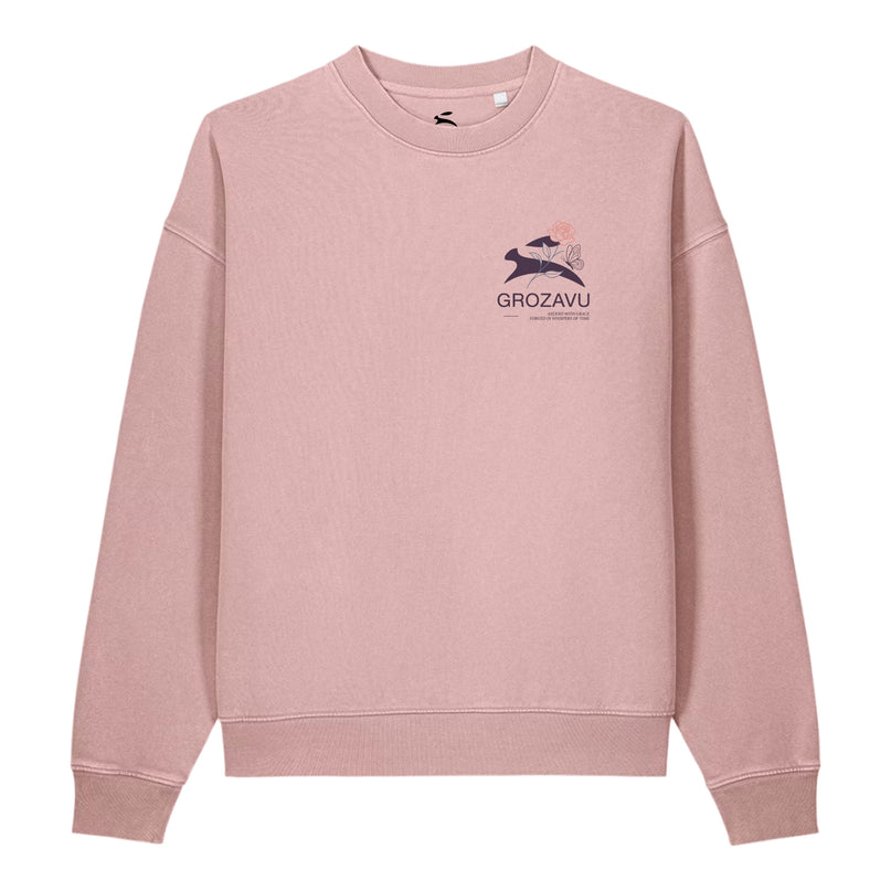 Grozavu Garment-Dyed Vintage Crewneck in blush pink 330 g/m² fleece, front view