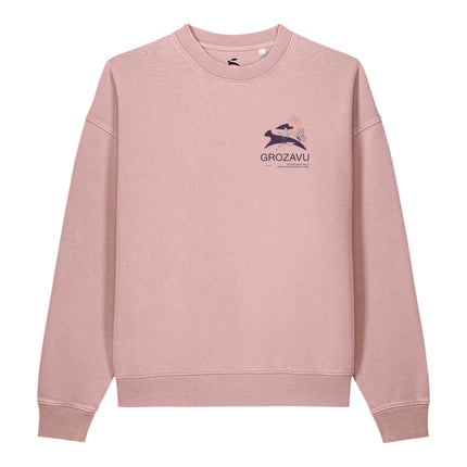 Grozavu Garment-Dyed Vintage Crewneck in blush pink 330 g/m² fleece, front view