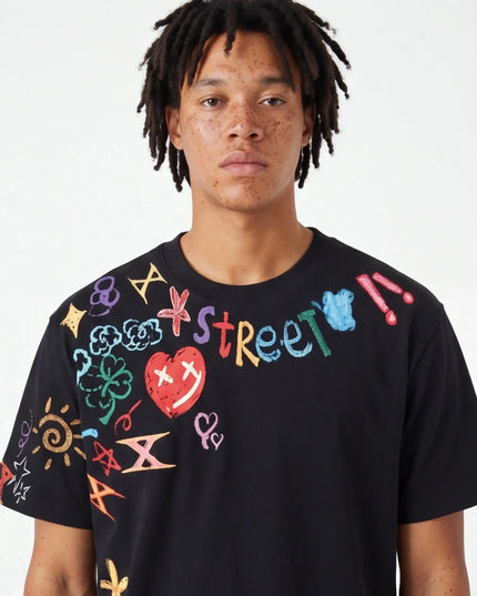 Maison Grozavu Modern Obsidian Tee in black — front view showing the premium woven texture