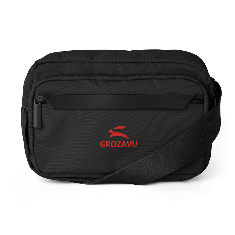 Grozavu Utility Crossbody with rain flap in recycled polyester, black, front