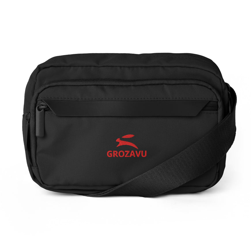 Grozavu Utility Crossbody with rain flap in recycled polyester, black, front