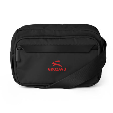 Grozavu Utility Crossbody with rain flap in recycled polyester, black, front