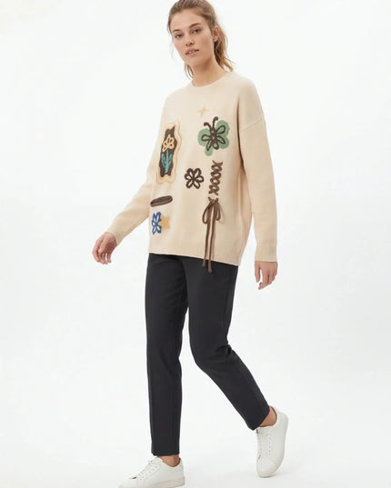 Maison Grozavu Premium Onyx Crewneck in signature tone — front view showing the seamless shoulder transition