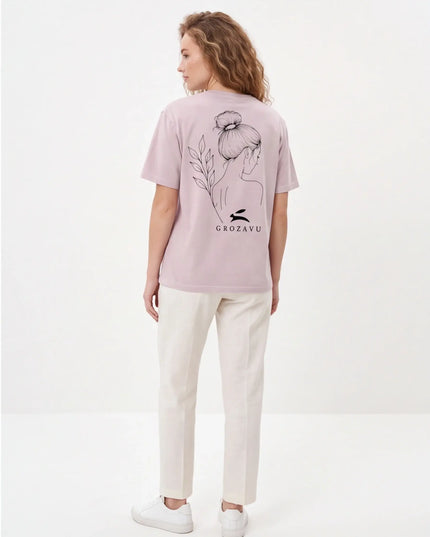 Bespoke Concrete Tee Washed Lavender — close-up of the garment-dyed cotton texture and topstitched neckband detail