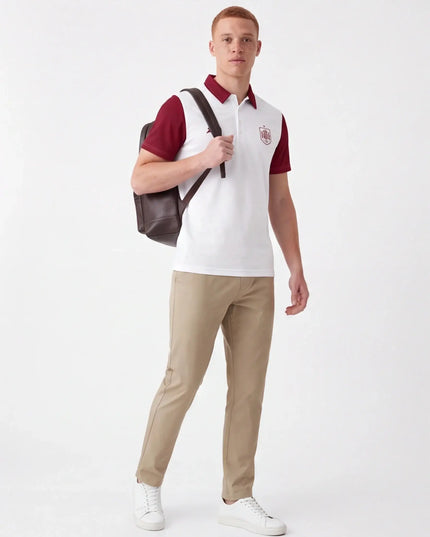 Sable Polo Mark — close-up of the fabric texture and seam construction in the neutral colourway
