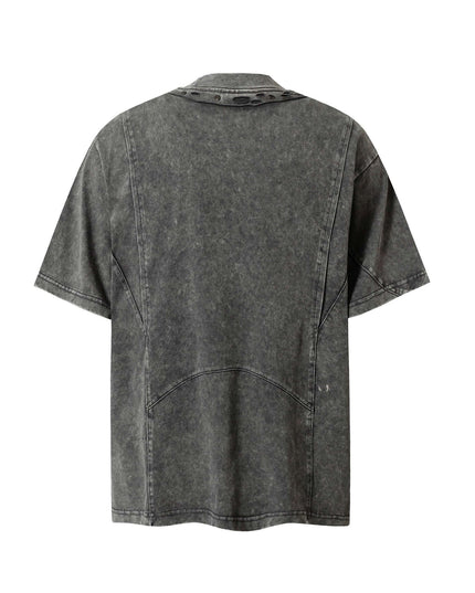 Maison Grozavu Ghost Tee Cut in grey — rear view showing the seamless shoulder transition